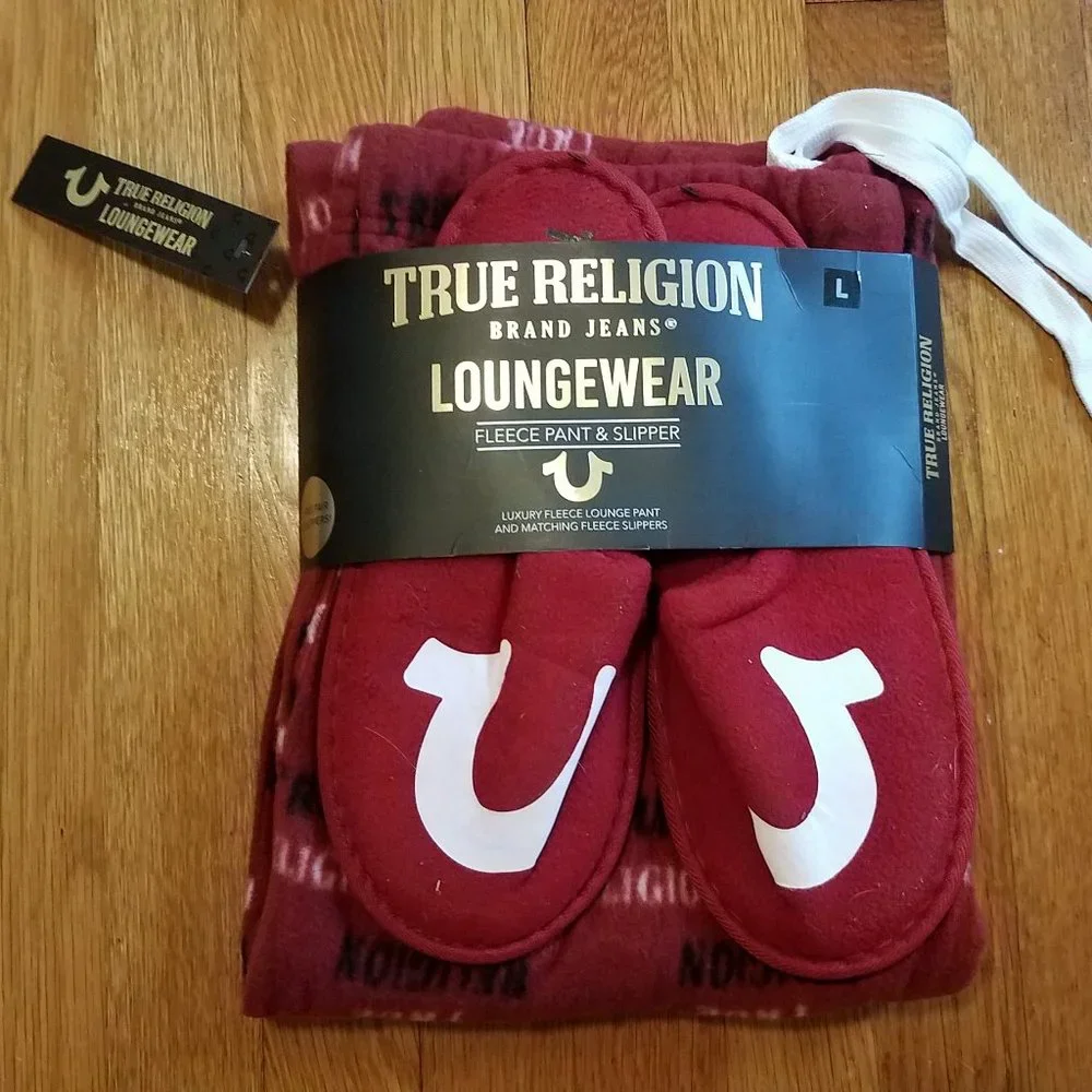 NEW True Religion Fleece Lounge Pants & Matching Fleece Slippers Sz Large
